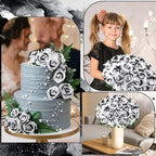 36 Pcs Velvet Texture Black White Artificial Halloween Fake Flower in Black, White, alternate view 6