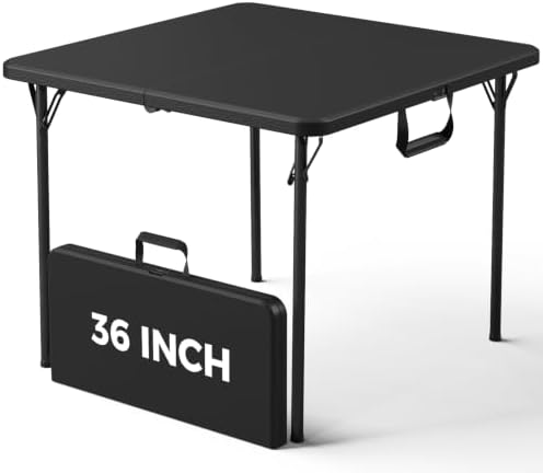 36" Square Folding Table, Portable Card Table with Built-in Handle, Heavy Duty Foldable Table No Assembly, for