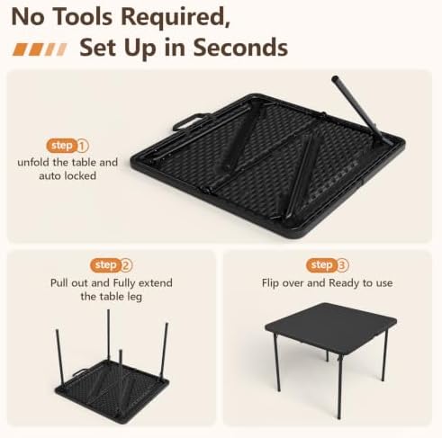 36" Square Folding Table, Portable Card Table with Built-in Handle, Heavy Duty Foldable Table No Assembly, for, alternate