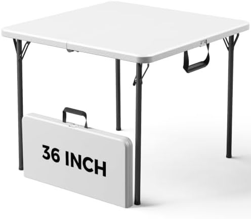 36" Square Folding Table, Portable Card Table with Built-in Handle, Support up to 400 LBS, Heavy Duty Foldable