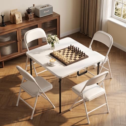 36" Square Folding Table, Portable Card Table with Built-in Handle, Support up to 400 LBS, Heavy Duty Foldable, alternate