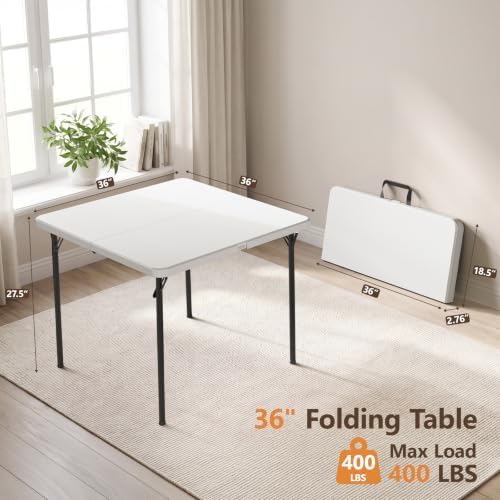 36" Square Folding Table, Portable Card Table with Built-in Handle, Support up to 400 LBS, Heavy Duty Foldable, alternate
