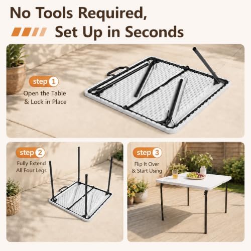 36" Square Folding Table, Portable Card Table with Built-in Handle, Support up to 400 LBS, Heavy Duty Foldable, alternate
