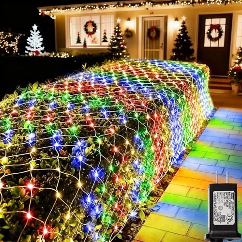 360 LED Net Lights, 21ft x 5ft Colorful Christmas Mesh Lights Clear Wire 8 Modes, Connectable Waterproof String