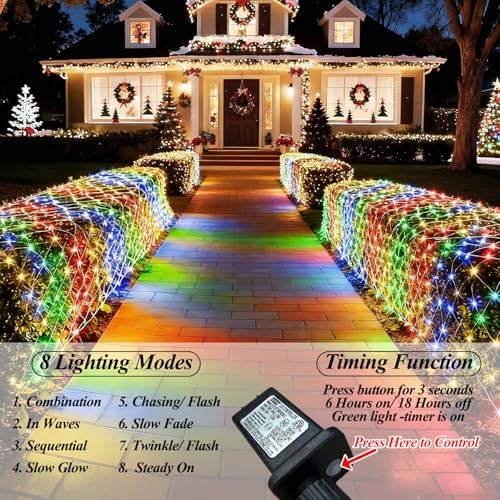 360 LED Net Lights, 21ft x 5ft Colorful Christmas Mesh Lights Clear Wire 8 Modes, Connectable Waterproof String, alternate