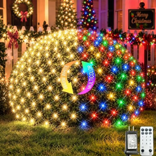 360 LED Net Lights Dual Color Changing, 21ft x 5ft Christmas Net Lights Outdoor Green Wire 11 Modes, Waterproof