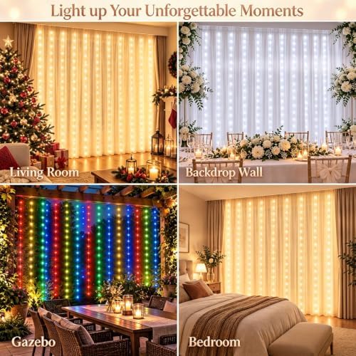 360LED Curtain Lights Dual Colors, 10ft x 10ft Curtain Fairy Lights, Connectable String Lights with Remote, alternate view 6