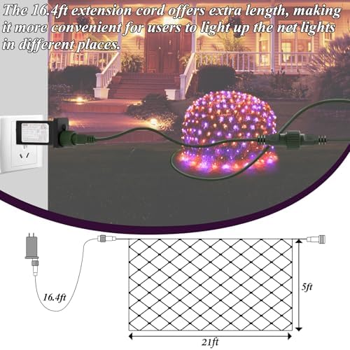 360LED Net Lights Halloween Decorations, 21ft x 5ft Purple Orange Mesh Lights with 8 Modes & Timer, Connectable, alternate