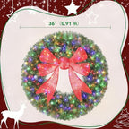 36in Flocked Pre-Lit Artificial Christmas Wreath with 3D Red Bow, alternate view 7