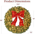 36in Large Artificial Pre-Lit Fir Christmas Wreath Holiday Accent Decoration for Door, Mantel w/Red Lighted Bow, alternate