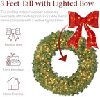 36in Large Artificial Pre-Lit Fir Christmas Wreath Holiday Accent Decoration for Door, Mantel w/Red Lighted Bow, alternate