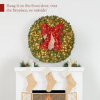 36in Large Artificial Pre-Lit Fir Christmas Wreath Holiday Accent Decoration for Door, Mantel w/Red Lighted Bow, alternate