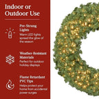 36in Large Artificial Pre-Lit Fir Christmas Wreath Holiday Accent Decoration for Door, Mantel w/Red Lighted Bow, alternate