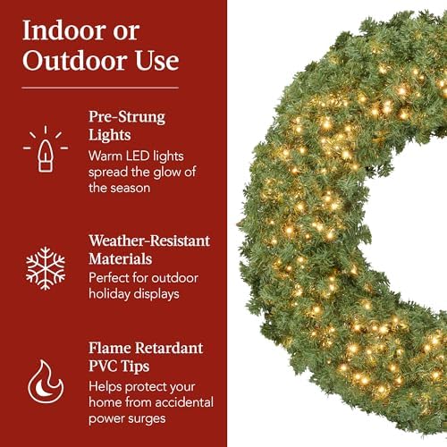 36in Large Artificial Pre-Lit Fir Christmas Wreath Holiday Accent Decoration for Door, Mantel w/Red Lighted Bow, alternate