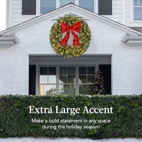 36in Pre-Lit Christmas Wreath w/Berries & Pinecones, Large Artificial Indoor/Outdoor Decor for Door, Mantel, alternate view 4