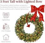 36in Pre-Lit Christmas Wreath w/Berries & Pinecones, Large Artificial Indoor/Outdoor Decor for Door, Mantel, alternate view 5