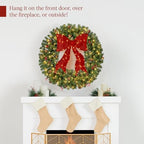 36in Pre-Lit Christmas Wreath w/Berries & Pinecones, Large Artificial Indoor/Outdoor Decor for Door, Mantel, alternate view 6