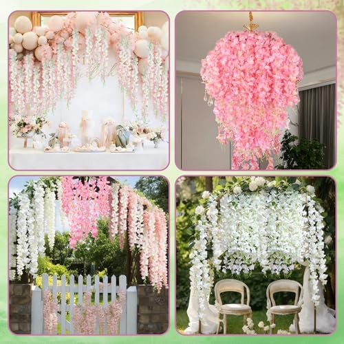 36Pack Wisteria Hanging Flower Garland 3.6Ft Artificial Flower Light Pink in Light Pink, alternate view 3