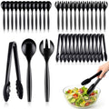 36Pc Plastic Serving Utensils Set Disposable Tong Spoon for Buffet in Black