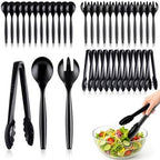 36Pc Plastic Serving Utensils Set Disposable Tong Spoon for Buffet in Black