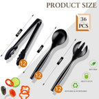 36Pc Plastic Serving Utensils Set Disposable Tong Spoon for Buffet in Black, alternate view 4
