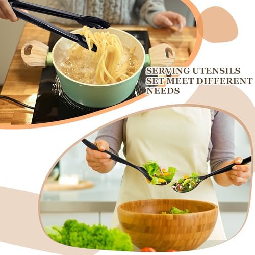 36Pc Plastic Serving Utensils Set Disposable Tong Spoon for Buffet in Black, alternate view 7