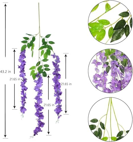 36pcs Artificial Wisteria Flowers 3.6 Feet/Piece Purple Dense Artificial Fake Wisteria Vine Ratta Hanging, alternate view 3