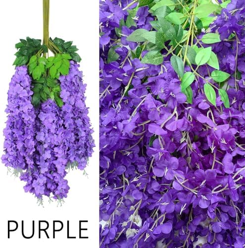 36pcs Artificial Wisteria Flowers 3.6 Feet/Piece Purple Dense Artificial Fake Wisteria Vine Ratta Hanging, alternate view 4