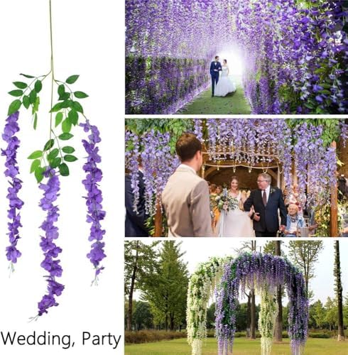 36pcs Artificial Wisteria Flowers 3.6 Feet/Piece Purple Dense Artificial Fake Wisteria Vine Ratta Hanging, alternate view 5