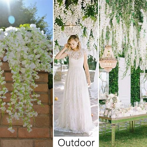 36Pcs Artificial Wisteria Flowers 3.6 Feet/Piece White Dense Artificial Fake Wisteria Vine Ratta Hanging Garland, alternate