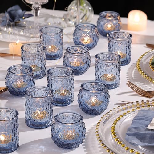 36Pcs Assorted Blue Votive Candle Holders, Blue Candle Holders for Wedding Table Decor, Tea Lights Candle Holder