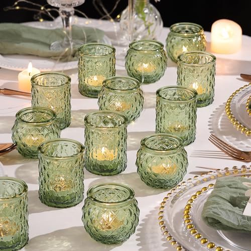 36Pcs Assorted Green Votive Candle Holders, Tea Lights Candle Holder for Table Centerpiece, Green Candle Holders