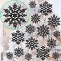 36pcs Black Christmas Snowflake Ornaments, Plastic Glitter Hanging Snow Flakes for Christmas Tree Decorations