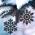 36pcs Black Christmas Snowflake Ornaments, Plastic Glitter Hanging Snow Flakes for Christmas Tree Decorations, alternate view