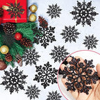 36pcs Black Christmas Snowflake Ornaments, Plastic Glitter Hanging Snow Flakes for Christmas Tree Decorations, alternate view