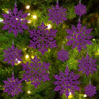 36pcs Christmas Deep Purple Snowflake Ornaments, Plastic Dark Purple Snow Flakes Hanging Ornaments for Christmas