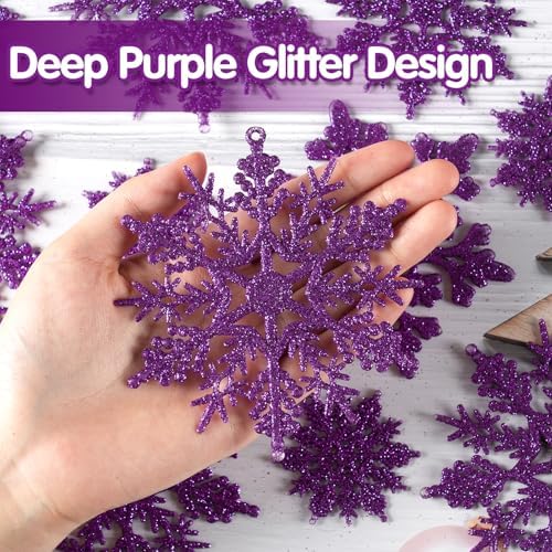36pcs Christmas Deep Purple Snowflake Ornaments, Plastic Dark Purple Snow Flakes Hanging Ornaments for Christmas, alternate