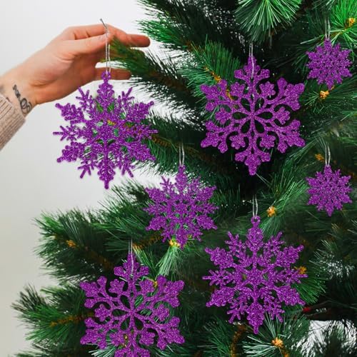 36pcs Christmas Deep Purple Snowflake Ornaments, Plastic Dark Purple Snow Flakes Hanging Ornaments for Christmas, alternate