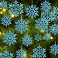 36pcs Christmas Light Blue Snowflake Ornaments Plastic Glitter Snow Flakes Ornaments for Winter Christmas Tree