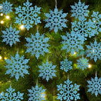 36pcs Christmas Light Blue Snowflake Ornaments Plastic Glitter Snow Flakes Ornaments for Winter Christmas Tree