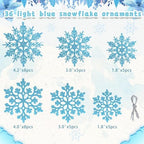 36pcs Christmas Light Blue Snowflake Ornaments Plastic Glitter Snow Flakes Ornaments for Winter Christmas Tree, alternate