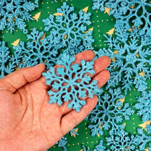 36pcs Christmas Light Blue Snowflake Ornaments Plastic Glitter Snow Flakes Ornaments for Winter Christmas Tree, alternate