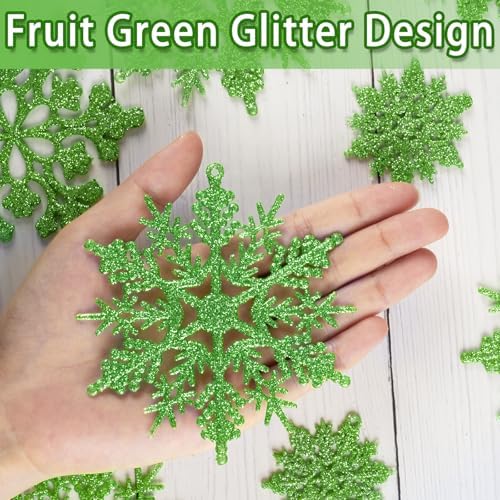 36pcs Christmas Lime Green Snowflake Ornaments, Plastic Lime Green Snow Flakes Hanging Ornaments for Christmas, alternate