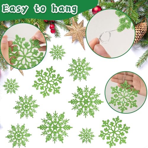 36pcs Christmas Lime Green Snowflake Ornaments, Plastic Lime Green Snow Flakes Hanging Ornaments for Christmas, alternate