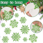 36pcs Christmas Lime Green Snowflake Ornaments, Plastic Lime Green Snow Flakes Hanging Ornaments for Christmas, alternate