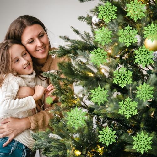 36pcs Christmas Lime Green Snowflake Ornaments, Plastic Lime Green Snow Flakes Hanging Ornaments for Christmas, alternate