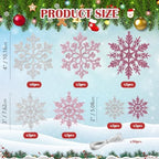 36pcs Pink Silver Christmas Snowflake Ornaments, Plastic Glitter Hanging Snow Flakes for Christmas Tree, alternate view 2