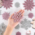 36pcs Pink Silver Christmas Snowflake Ornaments, Plastic Glitter Hanging Snow Flakes for Christmas Tree, alternate view 5
