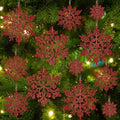 36pcs Red Christmas Snowflake Ornaments, Plastic Glitter Hanging Snow Flakes for Christmas Tree Decorations
