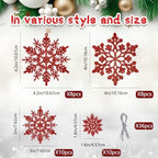 36pcs Red Christmas Snowflake Ornaments, Plastic Glitter Hanging Snow Flakes for Christmas Tree Decorations, alternate view 2